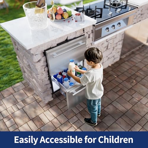 Image of Coolski 24 Inch Under Counter Beverage Refrigerator Drawers, Built-in /Freestanding Stainless Steel Outdoor Refrigerator for Patio, Low Noise Beverage Cooler for Home, Bar, Kitchen, ETL, NSF Approved