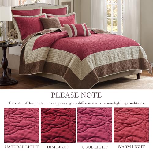 Madison Park Attingham Reversible Quilt Set - All Season Breathable Coverlet, Lightweight Cozy Bedding Layers, Matching Shams, Full/Queen(90"x90"), Red 7 Piece by Madison Park - Image 7