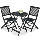 Best Choice Products 3-Piece Acacia Wood Bistro Set, Folding Patio Furniture for Backyard, Balcony, Deck w/ 2 Chairs, Round Coffee Table, Teak Finish - Charcoal