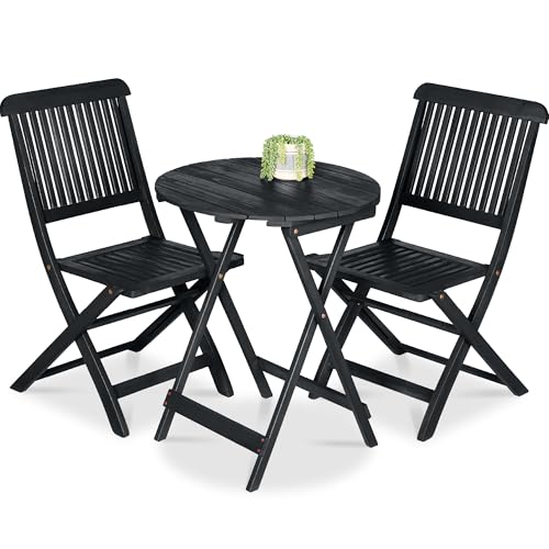 Best Choice Products 3-Piece Acacia Wood Bistro Set, Folding Patio Furniture for Backyard, Balcony, Deck w/ 2 Chairs, Round Coffee Table, Teak Finish - Charcoal