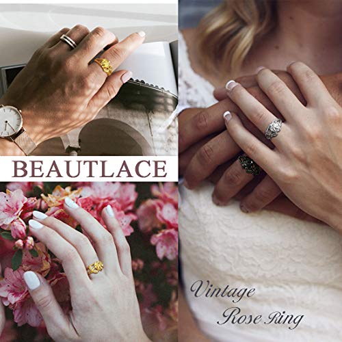 Beautlace Rose Adjustable Rings Black Gun Plated Flower Open Ring Elegant Jewelry Gifts For Women Kr0013K #TOP2