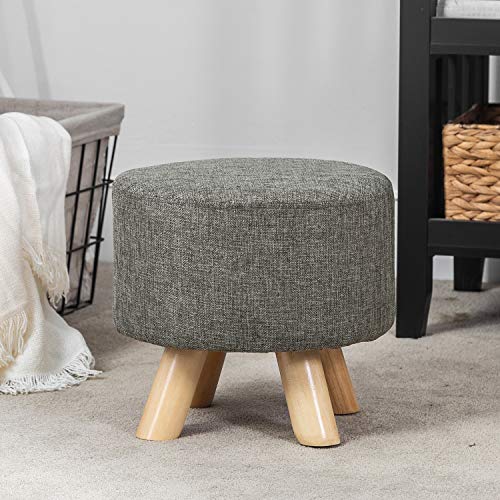 Asense Round Ottoman Foot Rest Stool Linen Fabric Padded Seat Pouf Ottoman With Non-Skid Wooden Legs #TOP3