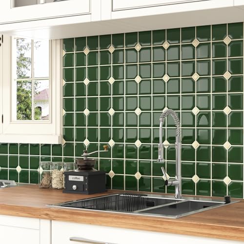 Wallderful Vintage Green Peel and Stick Backsplash for Kitchen Glossy