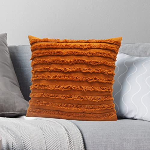 Image of mosey Boho Cushion Covers 16 inch x 16 inch Set of 2 | Pure Cotton 16x16 inch Cushion Cover 1616 | Soft Square Throw Pillow Cover 40 x 40cm for Sofa | Ochre
