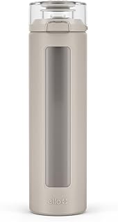 Ello Syndicate 20oz Reusable Glass Water Bottle with One-Touch Leak Proof Flip Lid and Protective Non-Slip Silicone Sleeve...