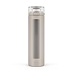 Ello Syndicate 20oz Reusable Glass Water Bottle with One-Touch Leak Proof Flip Lid, Protective Non-Slip Silicone Sleeve, Carry Loop for Coffee, Tea and Water, BPA-free, Dishwasher Safe, Sand