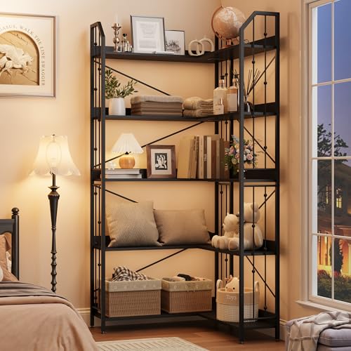 SLEKVERSA Industrial Corner Bookshelf 72", 5-Tier L-Shape Bookcase with Beaded Detail, Space-Saving Large Corner Shelf for Living Room, Bedroom, Office - image 4