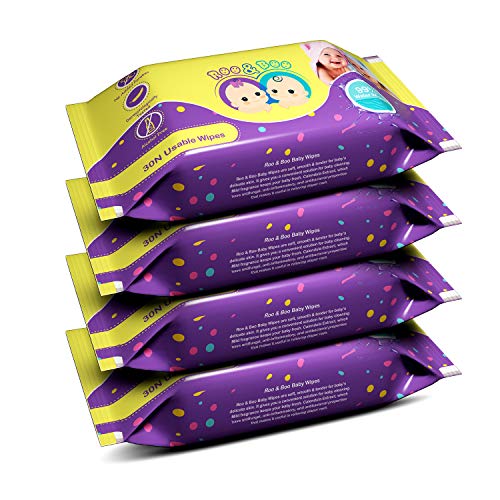 Roo & Boo Baby Wet Wipes - Paraben Free , 99% Water Wipes (30 pcs/pack) (Pack of 4)