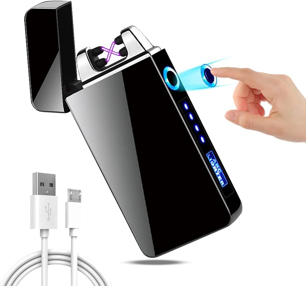 Briquet Électrique USB Rechargeable - Cadeau Homme Noir Résistant Vent Pour Cuisine Barbecue