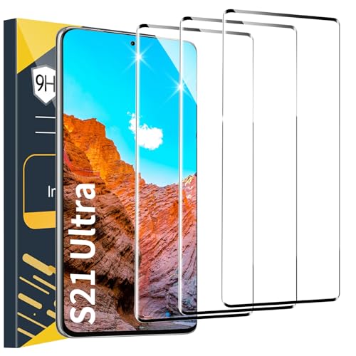 3 Pack Screen Protector for Samsung Galaxy S21 Ultra, 9H Tempered Glass, Ultrasonic Fingerprint Support, HD Clear Scratch Resistant