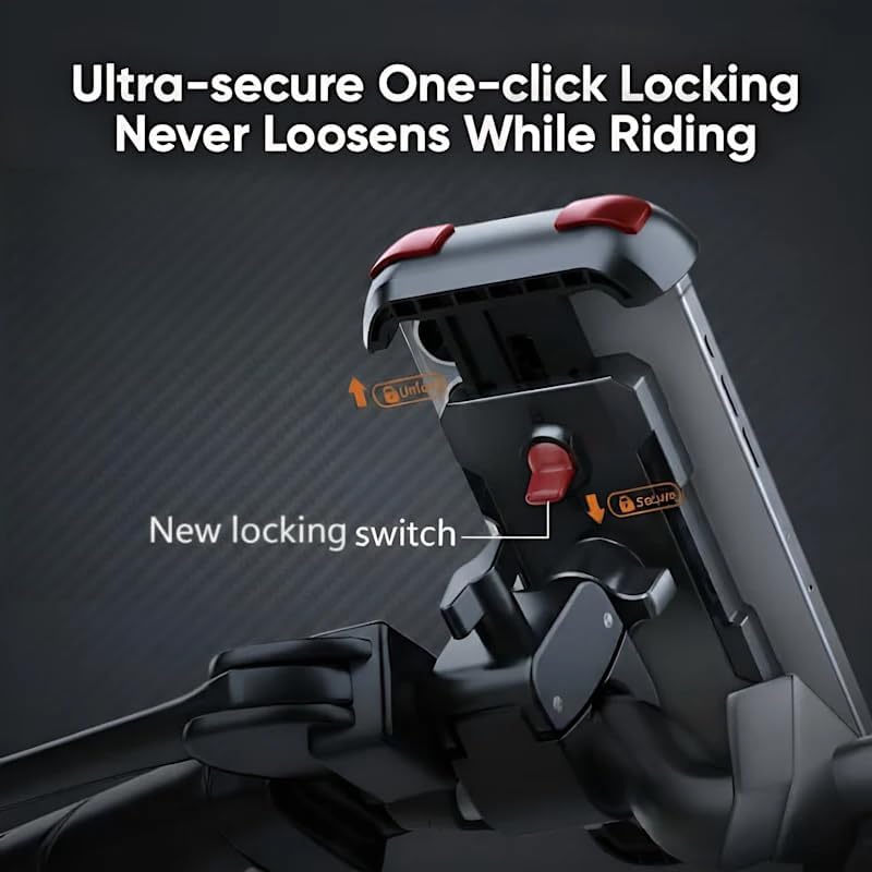 Bike Phone Holder for Motorcycle & Bicycle Handlebar Mount, 360 Rotatable, Secure Clamp, Fits Thick Smartphones 4.7"-7" (Black+Red)