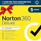 Norton 360 Deluxe 2026, Antivirus software for 5 Devices and 1-year subscription with automatic renewal, Includes Secure VPN and Password Manager, PC/Mac/iOS/Android, Activation Code by email
