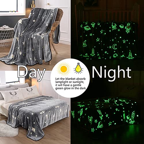 Vivilinen Glow In The Dark Throw Blanket For Kids Teen Twin Size Grey Soft Flannel Fleece Galaxy Star Bed Throws Blankets For Boys Girls, 60"X80" #TOP1