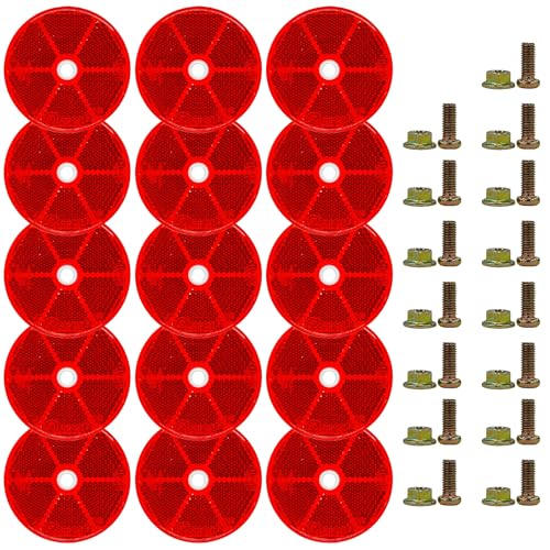 Image of 15 Pcs Front Reflector Round for Driveway Fence Gate Posts Trailers Safety Reflectors Automobiles Boats Mailboxes Reflector,Matching Screws Included(2.4inch Red)