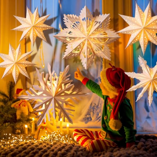 Image of Watersay 6 Pack Snowflake Paper Lantern LED, 18 x 14 x 10 Inch, Cute