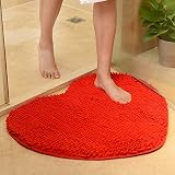 JAIJY Red Small Heart Shaped Chenille Bath Mat Soft Absorbent Plush Microfiber Bathroom Rug Non-Slip Machine Washable Shaggy Mats Carpet for Shower, Bedroom, Bathtub, Small 12'x18'