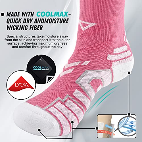 Robjayun Performance Compression Sport Running Socks For Men Women Seamless Cushion Crew Socks Plantar Fasciitis Neuropathy Socks (S, 2 Pair Pink1) #TOP3