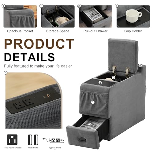 Image of DRMBOOK Power Recliner Chair, Electric Wall Hugger Reclining Sofa with Massage & Heat, Overstuffed Theater Seating with LED /USB /Cup Holders for Living Room (Linen Grey, 2 Chairs with Console)
