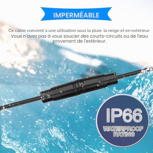 HAAMNING7 Lot de 5 paires de câbles d'extension étanches Julet à 2 broches pour vélo électrique - Câble de 20 cm avec fiches mâle et femelle pour éclairage, avec 20 gaines thermorétractables. – vue 4