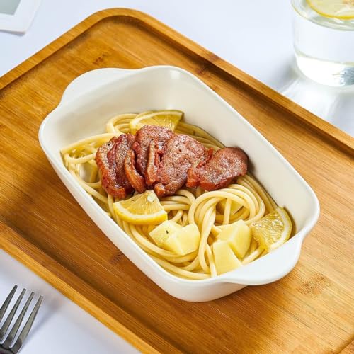 Image of Ceramic baking dish - Casserole Baking Dish with Handle, Baking Dishes for Oven, 9'' x 5'' Individual Baking Pan, Color Painted Porcelain Bakeware Set| Pack-2 (White)
