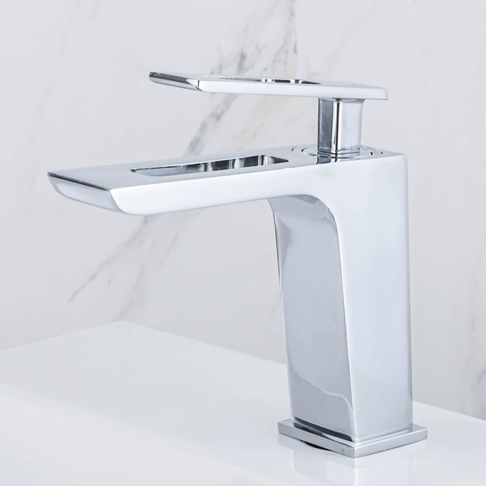 Bathroom Faucets Waterfall, Brass Faucet, Hot and Cold Sink Mixer Tap, Spout Single Handle, Gold(Cromo)