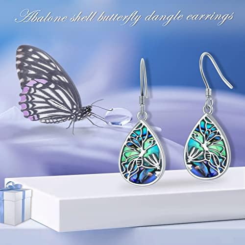 VONALA Sterling Silver Filigree / Butterfly Abalone Earrings for Women Abalone Dangle Drop Earring Abalone Jewelry Gift for Teens Girls Daughter Mom Birthday
