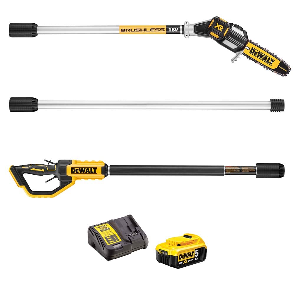 DEWALTDCMPS567P1 XR Brushless Pole Saw 18V 1 x 5.0Ah Li-ion, Yellow, Large