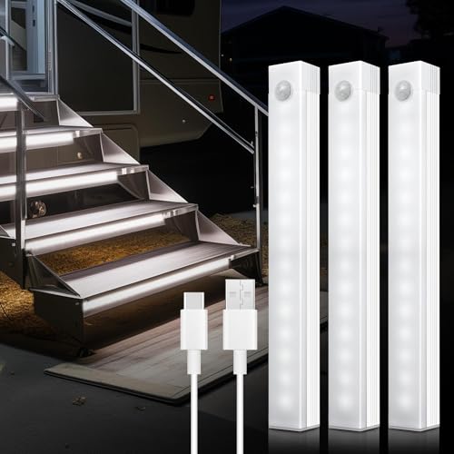 Auttoop - Auttoop 3 Pcs Rechargeable RV Step Lights, Magnetic Motion Sensor Travel Trailer Steps Light, LED Outside Night Lighting RV Camping Accessories for Trailers, Motorthome, Camper