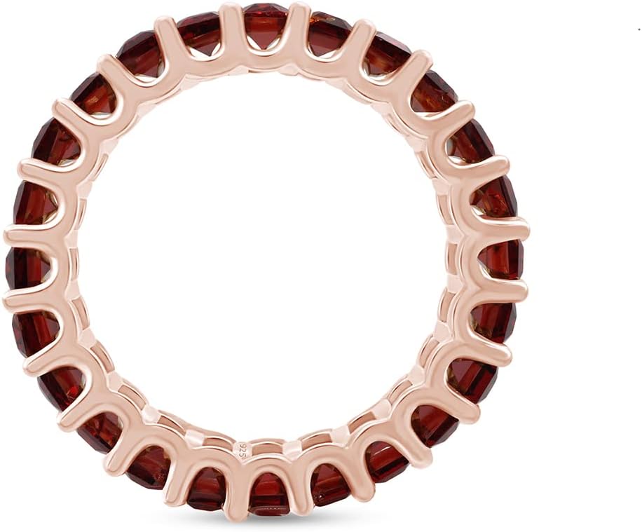 AFFY Emerald Cut Simulated Red Garnet Eternity Engagement Ring 925 Sterling Silver