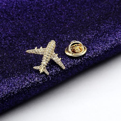 Image of Cute Airplane Collar Brooch Pin Crystal Cubic Zirconia Aircraft Plane Tie Pins Coat Jackets Hat Suit Accessories Brooches Pins Dainty Jewelry Gifts for Women Men Girls