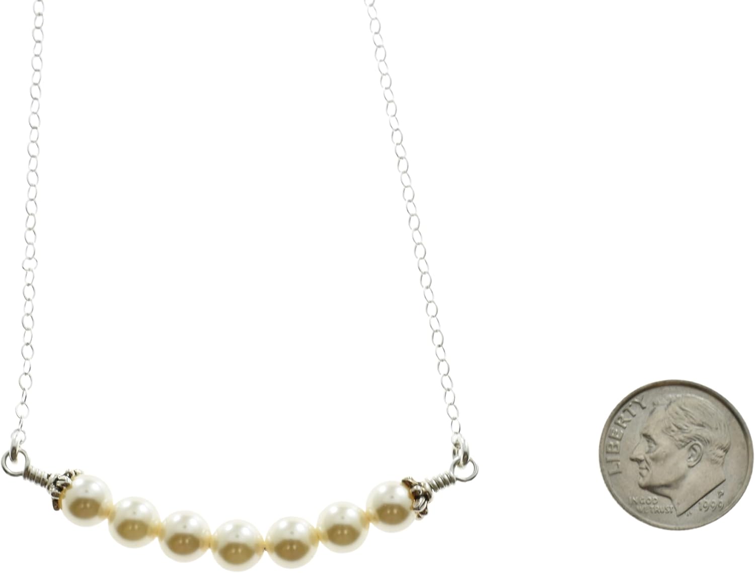 70th Pearl Bar Birthday Necklace for Her | 18" Sterling Silver Cable Chain | 6mm Pearl Jewelry | - Image 5