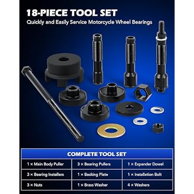 Orion Motor Tech Wheel Bearing Puller Tool Kit Compatible with Harley Davidson Motorcycles, Wheel Bearing Remover Installer Tool Set for 0.75 1 25mm Bearings Compatible with Hogs from 2000