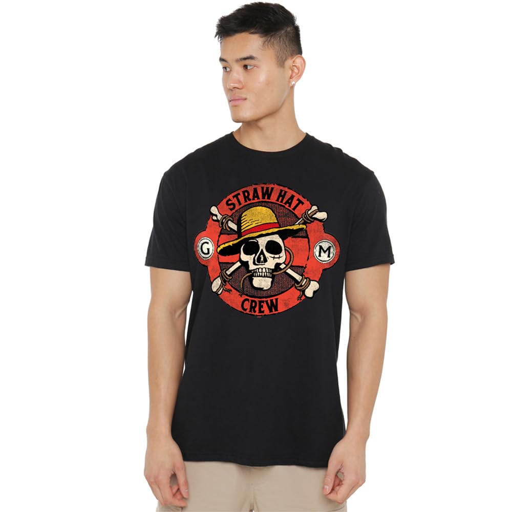 One Piece Men's Black Straw Hat Crew Skull T-Shirt in Size 4XL, Sports Direct