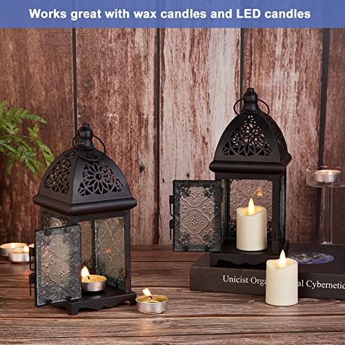 Candle Lantern Holder, Image 2 Pcs Metal Candle Lantern Holder With Transparent Glass, Vintage Hanging Lantern Tabletop Decoration Birdcage For Home Décor And Wedding Black #TOP5