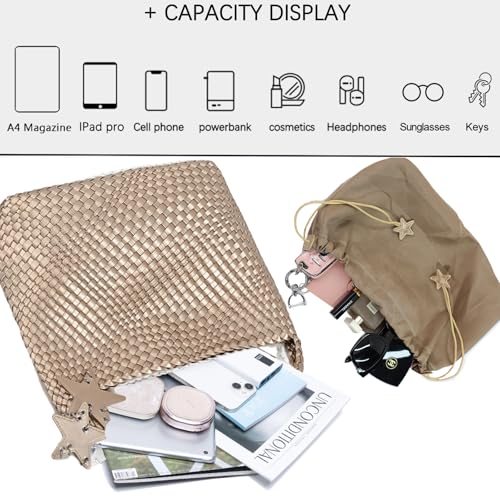 Image of Woven Tote Bag for Women, Shoulder Handbags, Beach Hobo, Handwoven Satchel Underarm Bag, Top-Handle Bag With Purses