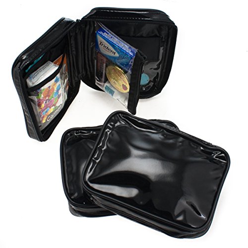3 ALAZCO Makeup Bag Set Purse Insert Travel Organizer Clutch Black Faux Patent Leather