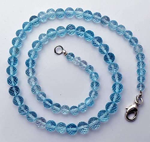 Perles topaze bleu suisse facettées 5-8mm en fil de 42cm pour création de bijoux uniques