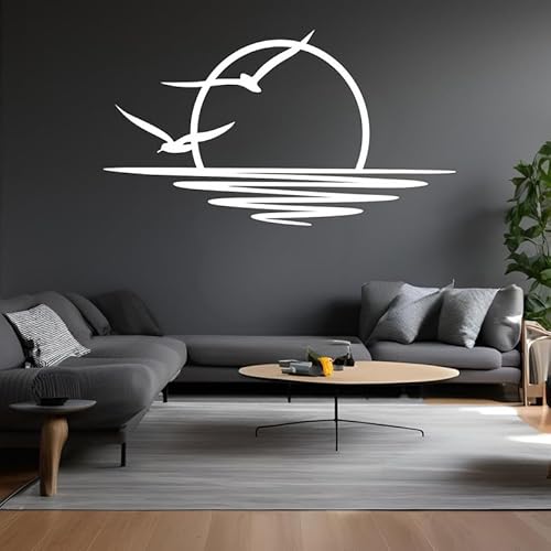Toralab Sun Metal Wall Art Abstract Sunset with Seagulls - Metal Wall Decor Minimalist Sunrise Line Art for Living Room Kitchen Bathroom Indoor Outdoor (Gold, 12" L x 7" W)