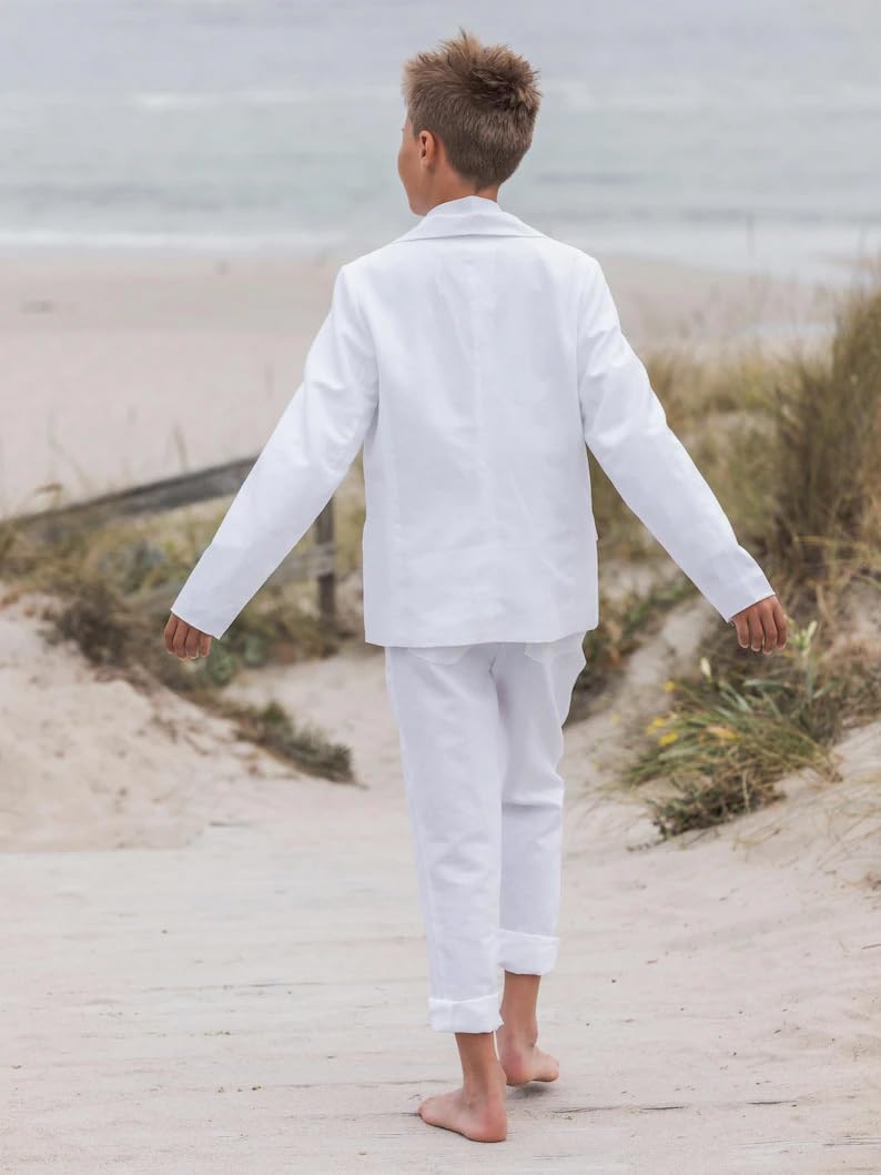 Jungen 2-teiliges Anzug-Set aus Leinen, für Teenager, Jungen, Kinder, Hochzeit