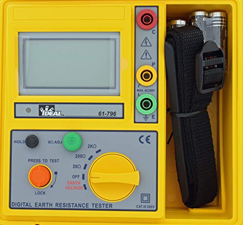 Ideal Industries Inc. 61-796 Earth Ground Resistance Tester, 3-Pole, Carrying Case Included,Yellow,Green,Red #TOP3