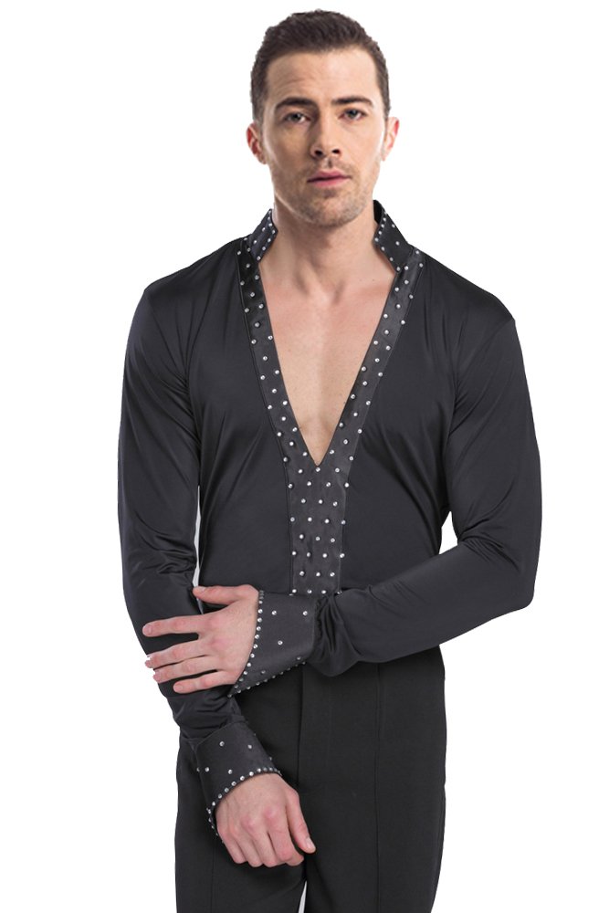 Hommes Mode Noir Danse Latine Costumes Performance Manches Longues Chemise/Pantalon Jazz Danse Tenues Ensemble
