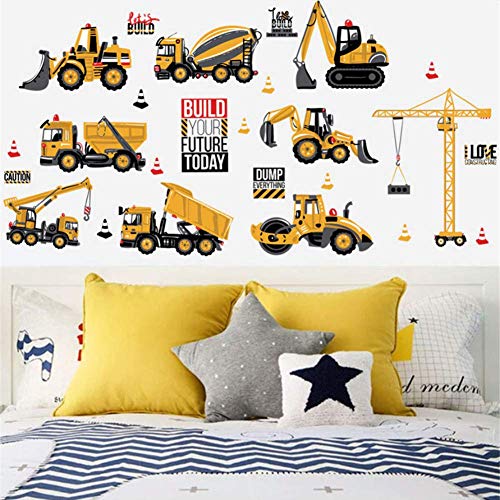 WandSticker4U®- Wandtattoo BAGGER Kinder I Wandbilder: 85x44 cm I Wandsticker Kinderzimmer Junge Baustelle Baumaschinen Traktor Fahrzeuge LKW Auto Aufkleber I Wand Deko für Jungenzimmer - Image 4