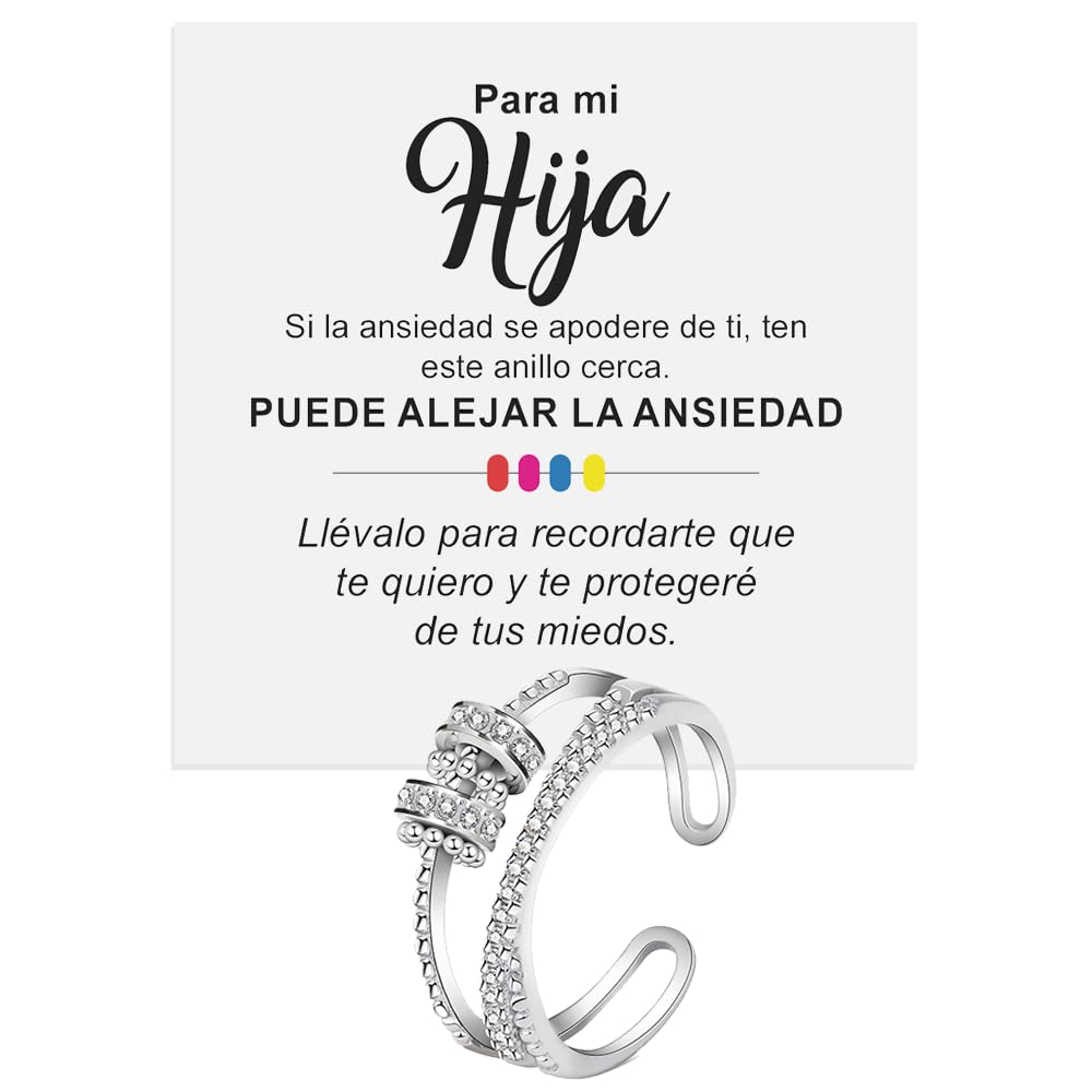 Bramart Anillo Mujer de Plata Sterling 925 Anillo Inspirador y Alentador para Hijas para Mujeres Niñas Tamaño Ajustable Pulgar Ajustable Anillos Abrible