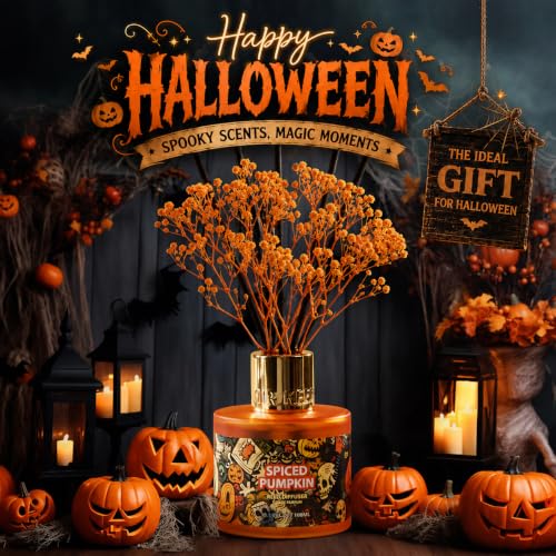 Image of Airkeep Halloween Reed Diffuser Set,3.38 fl oz (100 ml) - Spiced Pumpkin Oil Diffusers with 8 Reed Sticks, Home Fragrance Reed Diffuser for Bathroom Shelf Decor