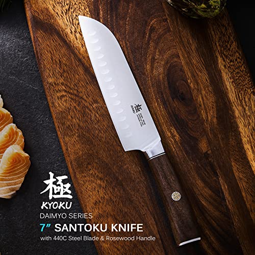 Kyoku 7 Inch Santoku Knife - Daimyo Series - Asian Knife Japanese Chef Knife With Ergonomic Rosewood Handle, & Mosaic Pin - Japanese 440C Stainless Steel Kitchen Knife With Sheath & Case #TOP1