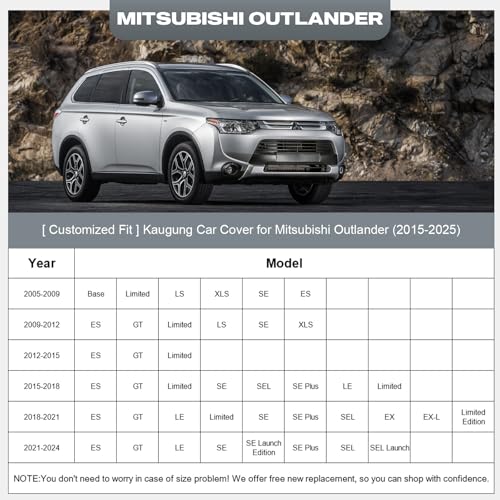 Image of Kaugung Car Cover Custom Fit for Mitsubishi Outlander (2007-2026), 6 Layers Waterproof All Weather for Automobiles Full Exterior Cover Rain Sun Snow Protector with Door Zipper. Silver
