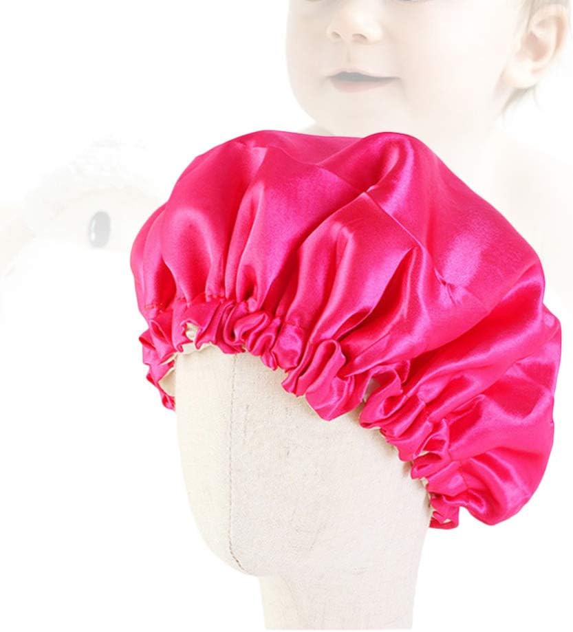 minkissy Kids Satin Bonnet Double Layered Cap Night Hat Adjustable Elastic for Baby Children Child Toddler 1pc Rosy - Image 3