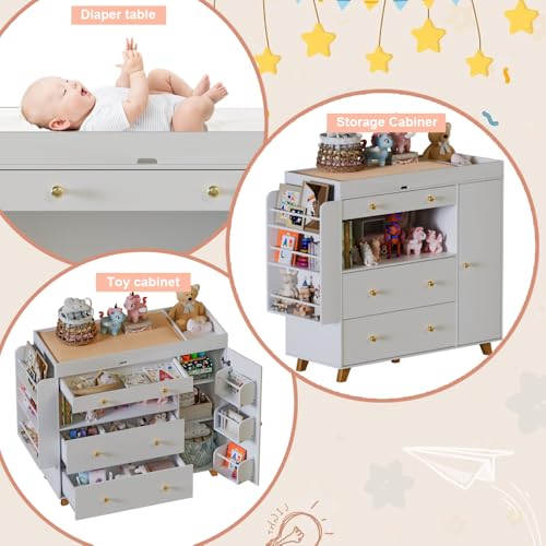 Nursery-Dresser-with-Baby-Changing-TableModern-Diaper-Changing-StationDresser-for-Nursery-with-3-Drawers-ShelvesStorage-Crib-with-Changing-TableWhite Nursery Dresser with Baby Changing TableModern Diaper Changing StationDresser for Nursery with 3 Drawers ShelvesStorage Crib with Changing TableWhite