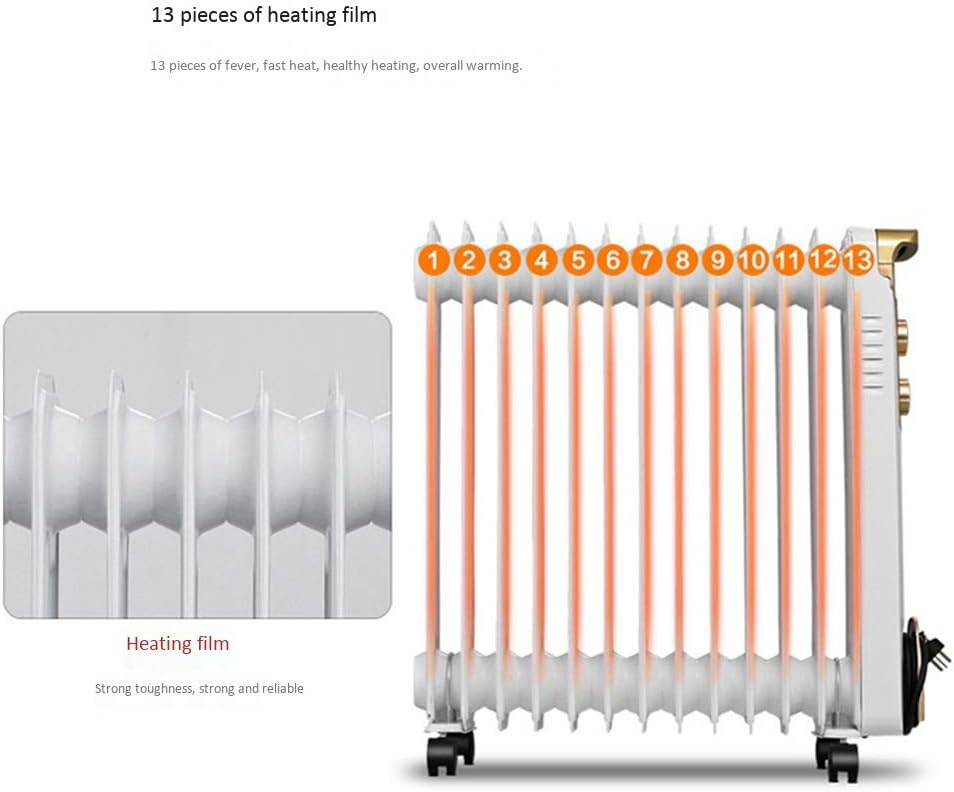 Three-Speed Adjustment Oil Filled Heater Fast Heating Intelligent Constant Temperature Radiant Heater with Drying Rack Universal Caster for Bathroom Bedroom Gold