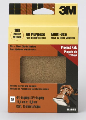 3M 99221ES 4.5-Inch by 5.5-Inch Clip-On Palm Sander Sheets, Medium grit, 15-pack